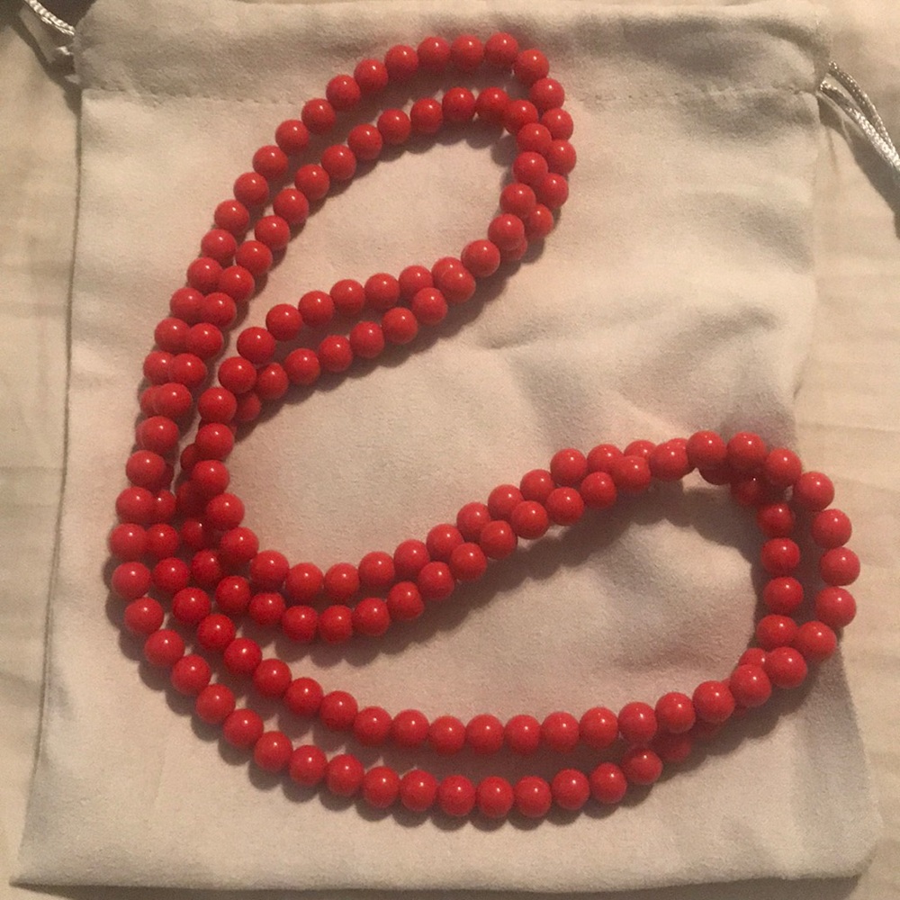 Red Long Beaded Double Wrap Necklace
